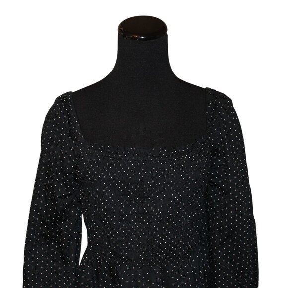 SALE! GAP Smocked Puff Sleeve Mini Black Dots Elastic Top Black M Medium EUC - Picture 2 of 13